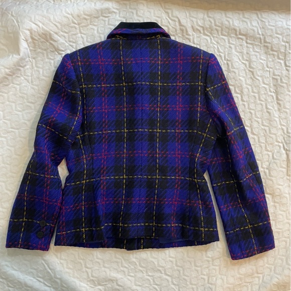 Kasper Company and ASL Electric Blue 100% Wool Plaid Blazer Women's Size 4P Warm - Picture 7 of 9